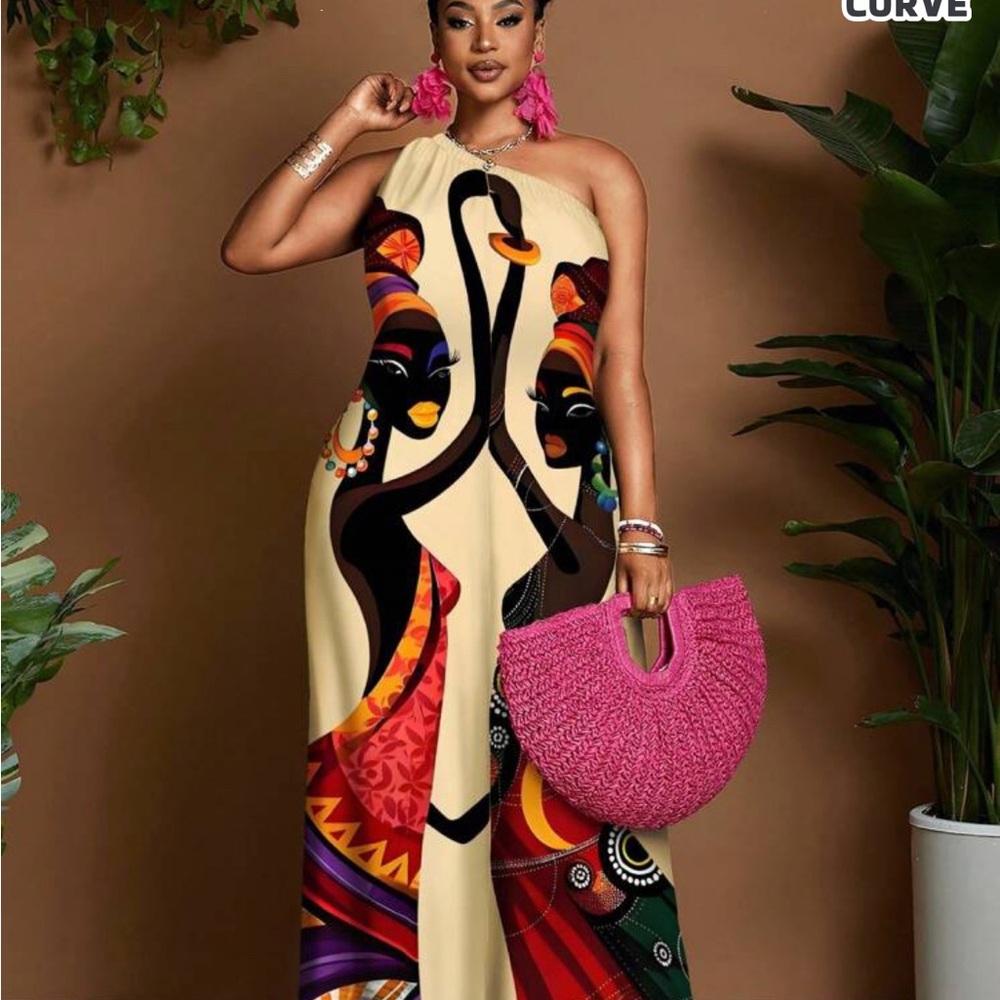 Elegant One Shoulder Dress with Artistic Print